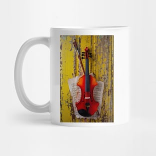 Baroque Violin Hanging On Yellow Wall Mug